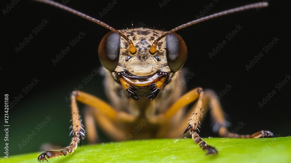 Poster Macro Shot of Smiling Insect with Leafy Background and Intricate Details : Generative AI