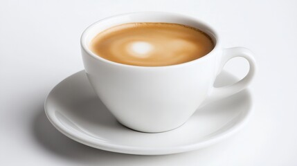 Smooth latte art in a pristine white cup on a minimalist surface : Generative AI
