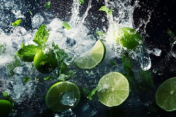 Refreshing Mojito Cocktail with Ice, Lime, and Mint.