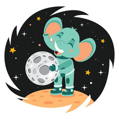 Cartoon Animal At Space Illustration