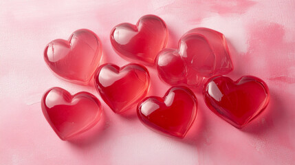 Fototapeta premium Soft pink background with layered red hearts forming a beautiful, romantic design, perfect for celebrating love and affection. AI generative