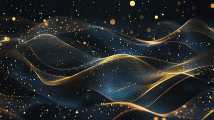 Abstract digital background electromagnetic wave background Innovation digital wave, information technology background and green luxury background with golden line decoration and curve light effect
