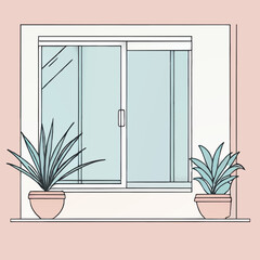 office window with plants vector illustration