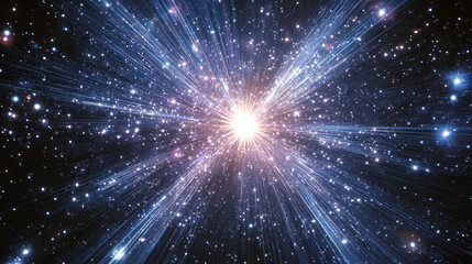 Naklejka premium A dazzling starburst with radiant beams of light surrounded by countless stars in deep space creating a cosmic spectacle 