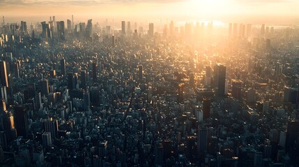 Obraz premium Expansive and Geometric Cityscape with Sunlight Highlighting Sleek Structures