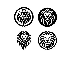 Set of Lion logo design vector illustration. Simple silhouette.Flat style. Logo design template. Animal logotype concept.