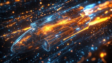 Futuristic Rocket Launch: A Digital Artwork of a Spaceship Soaring Through a Cybernetic Nebula