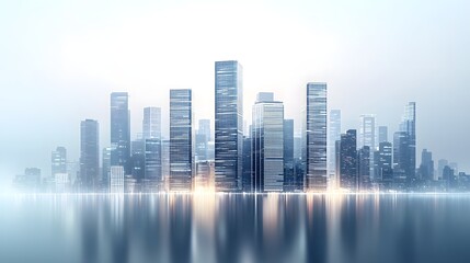 Obraz premium Futuristic Metropolis Skyline with Glowing Hazy Cityscape and Bold High-Rises