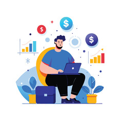 Man working on laptop for financial success