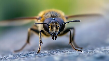 Intense Macro of Bee with Detailed Focus on Eyes Nature Insect Closeup Photography : Generative AI