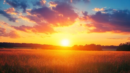 Obraz premium Stunning Sunset Over Golden Wheat Field Capturing Nature's Beauty : Generative AI