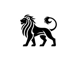 Lion full body Logo Design Vector Template. Black and white Lion vector illustration.