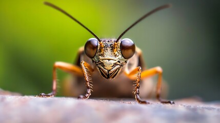 Fototapeta premium Macro Photography of Grasshopper with Vibrant Green Background and Detailed Texture : Generative AI
