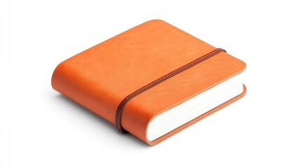 A vibrant orange leather notebook resting on a clean white surface, ideal for journaling or note-taking