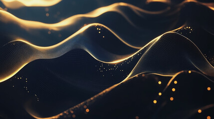 Abstract digital background electromagnetic wave background Innovation digital wave, information technology background and green luxury background with golden line decoration and curve light effect