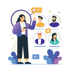 Woman reviewing potential candidates on a mobile device.