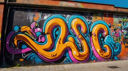 Beautiful street art of graffiti. Abstract color creative drawing fashion on the walls of the city