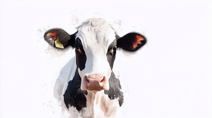 Black and White Dairy Cow Standing in Front of a Light Background With a Curious Expression