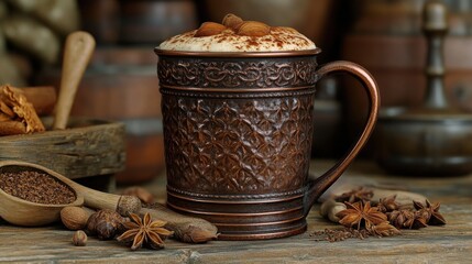 Spiced Autumn Latte, rustic kitchen, fall beverage
