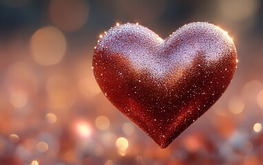 Fototapeta premium Sparkling copper heart bokeh background.