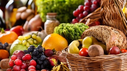 Abundant Harvest of Fresh Produce Featuring Fruits Vegetables in Rustic Market Setting