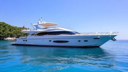 Sleek Modern Yacht Sailing on a Calm Blue Sea under a Clear Sunny Sky : Generative AI