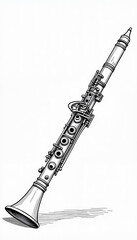 Black and white clarinet illustration, musical artistry concept