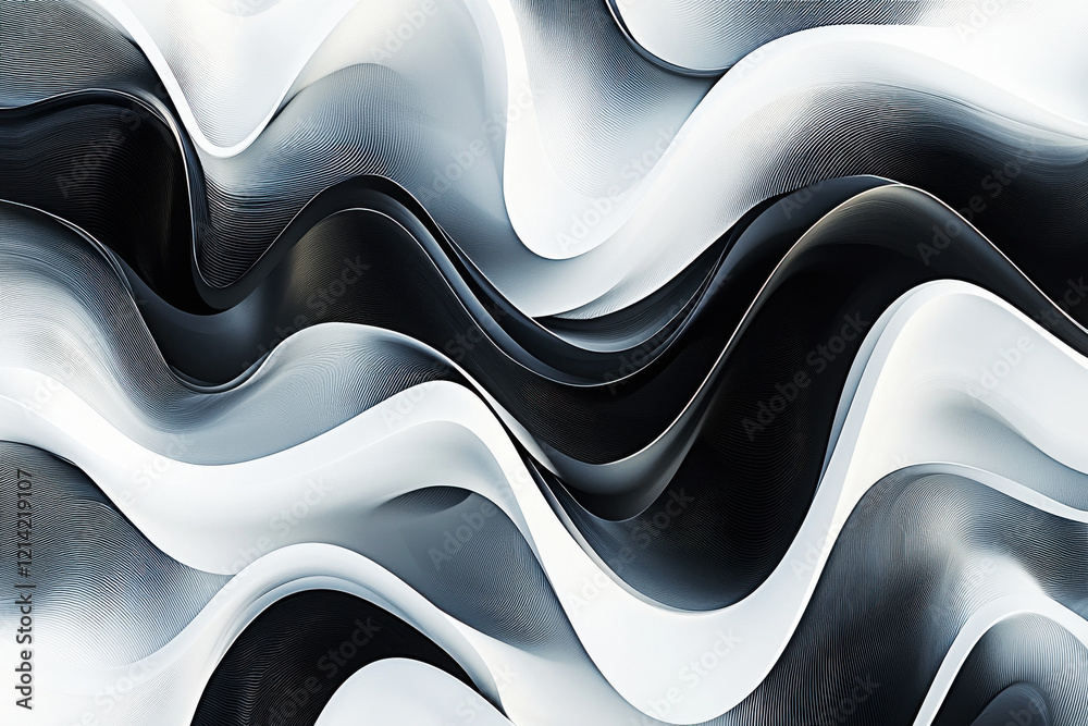 Poster abstract flowing lines in black and white create a modern minimalist pattern on a clean background