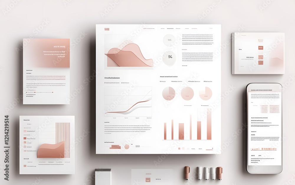 Poster a modern and minimalist digital layout showcasing various business data visualizations. includes cha