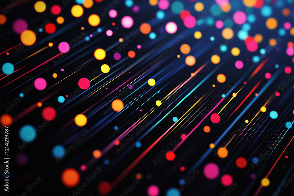 Poster dynamic abstract pattern of colorful dots and lines on dark background showcasing vibrant designs an