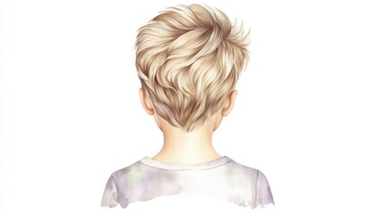 A young child with tousled blonde hair seen from the back, showcasing a serene atmosphere in a minimalistic setting