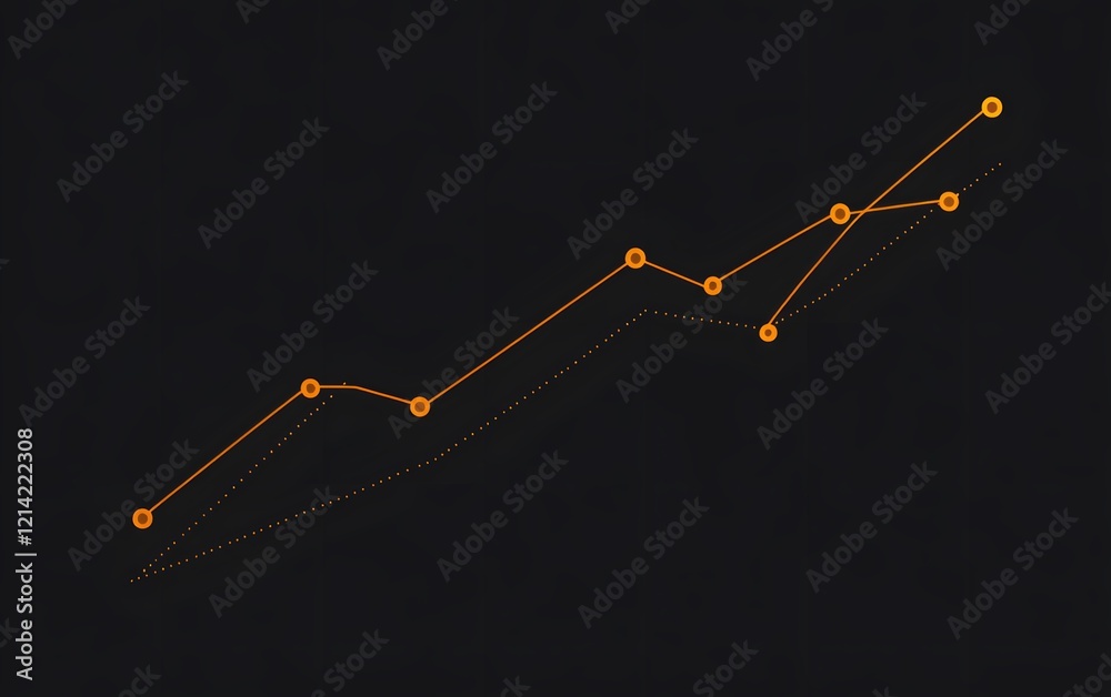 Poster abstract graphic design featuring a rising line graph with circular data points on a dark background
