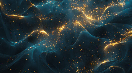 Abstract digital background electromagnetic wave background Innovation digital wave, information technology background and green luxury background with golden line decoration and curve light effect