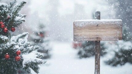 Naklejka premium Snowy Christmas tree farm sign, winter wonderland