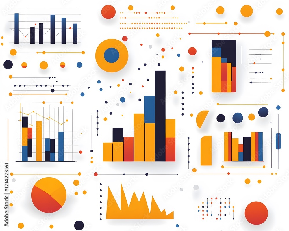 Poster colorful data visualization with graphs and charts for analysis.
