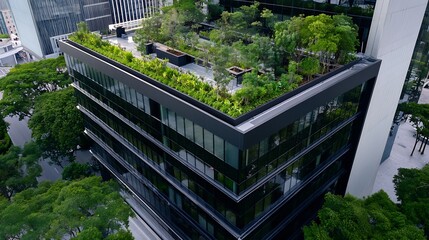 Fototapeta premium Sustainable Green Rooftop Garden on Modern Urban Office Building : Generative AI