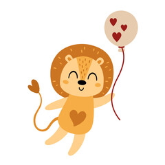 Valentine animal clipart. Cute lion clipart. Valentines day clipart in cartoon flat style. Hand draw vector illustration
