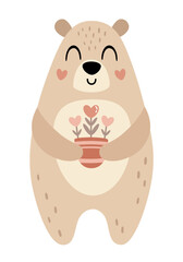Valentine animal clipart. Cute bear clipart. Valentines day clipart in cartoon flat style. Hand draw vector illustration