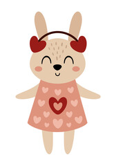 Valentine animal clipart. Cute rabbit clipart. Valentines day clipart in cartoon flat style. Hand draw vector illustration
