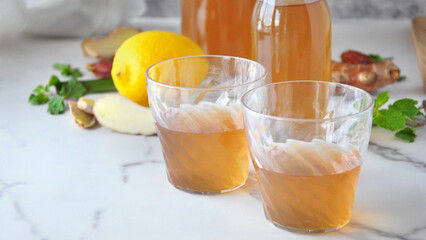 Close up a Glass of Kombucha Tea