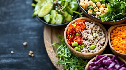 Vibrant and Nutritious Assortment of Healthy Salad Bowls with Fresh Vegetables and Seeds : Generative AI