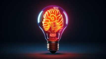 Creative lightbulb dark and colorful brain on dark background 3d illustration for powerful idea gene