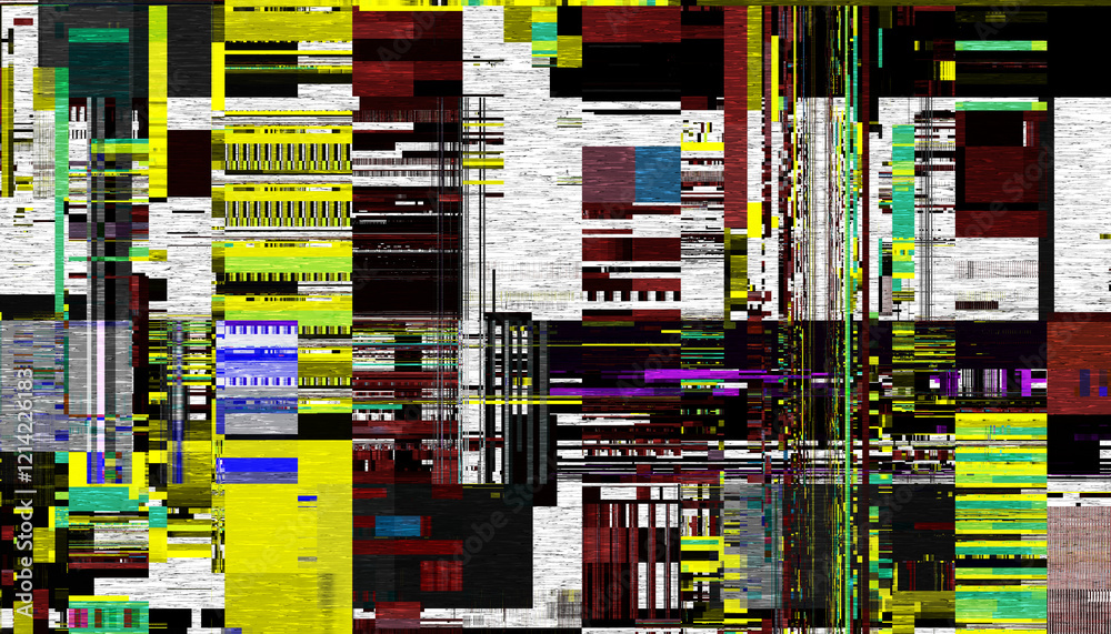 Poster Abstract creative glitch overlay texture. Geometric pixel pattern of a digital glitch on transparent background, digital pattern