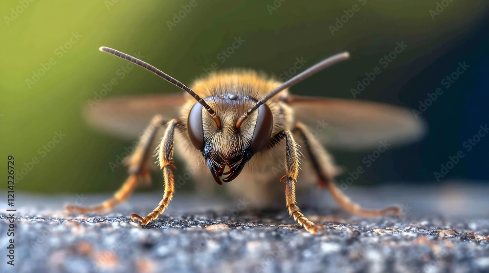 Poster detailed closeup of a european bee foraging on natural surroundings in macro perspective : generativ