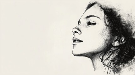 Fototapeta premium Black and white artistic sketch representing a woman face, creating a sense of elegance and mystery