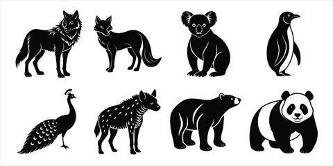 Obraz premium Wild animals silhouette set. Animals vector illustration