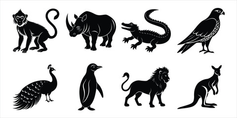 Wild animals silhouette set. Animals vector illustration