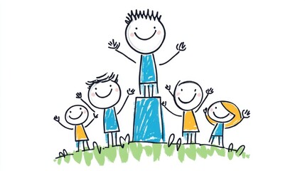 Fototapeta premium Happy Children Celebrating Achievement on a Green Hill with Joyful Expressions and Smiling Faces