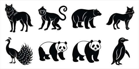 Wild animals silhouette set. Animals vector illustration
