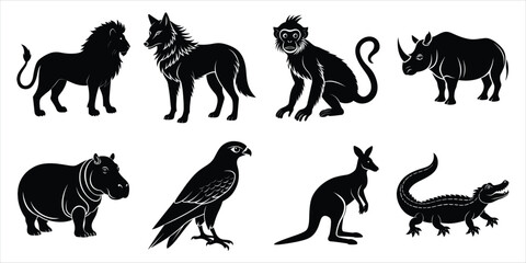 Obraz premium Wild animals silhouette set. Animals vector illustration